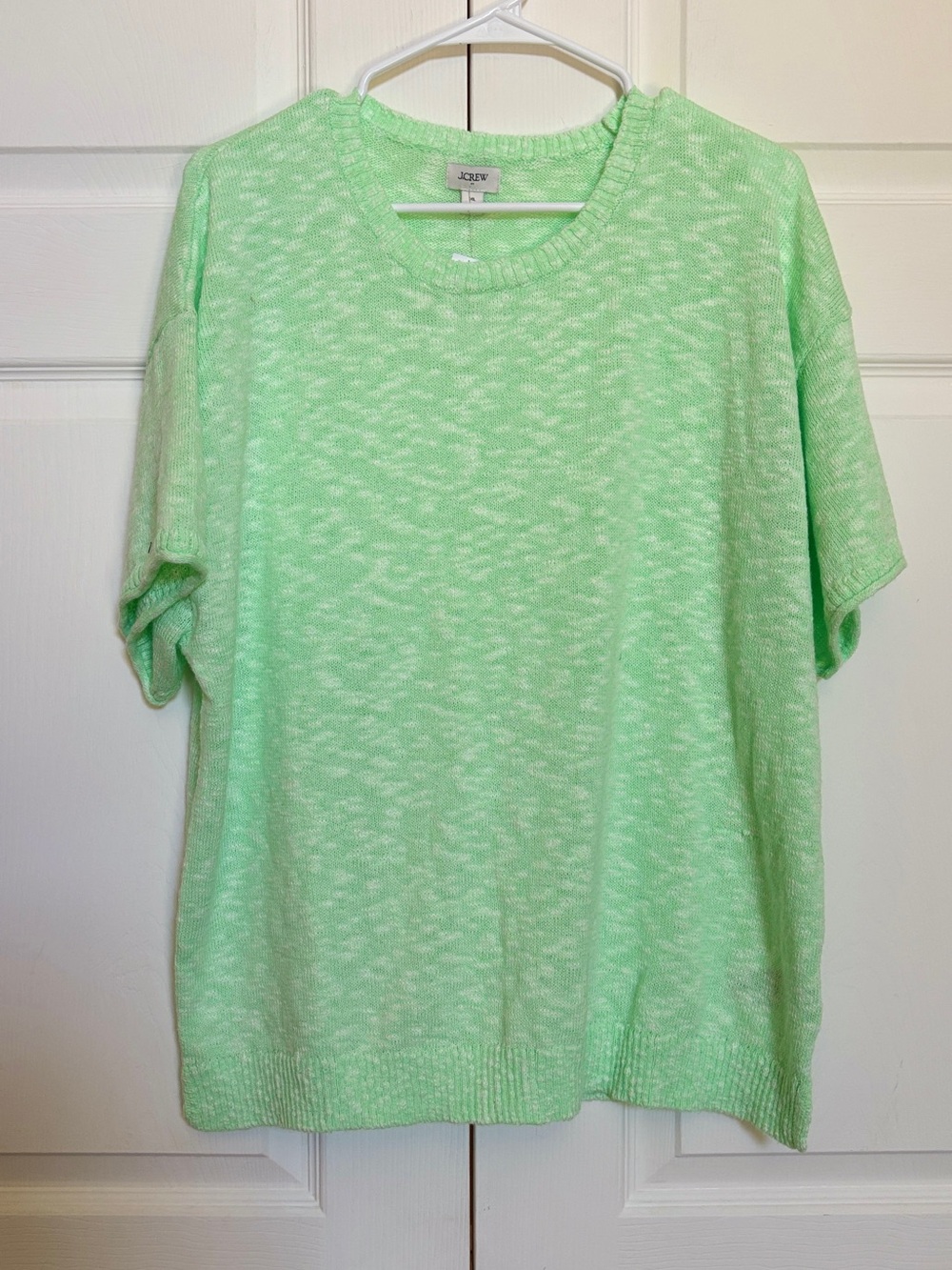 NWT J.Crew Women’s XL Mint Green Short Sleeve Knit Sweater Top Cotton Blend $89.